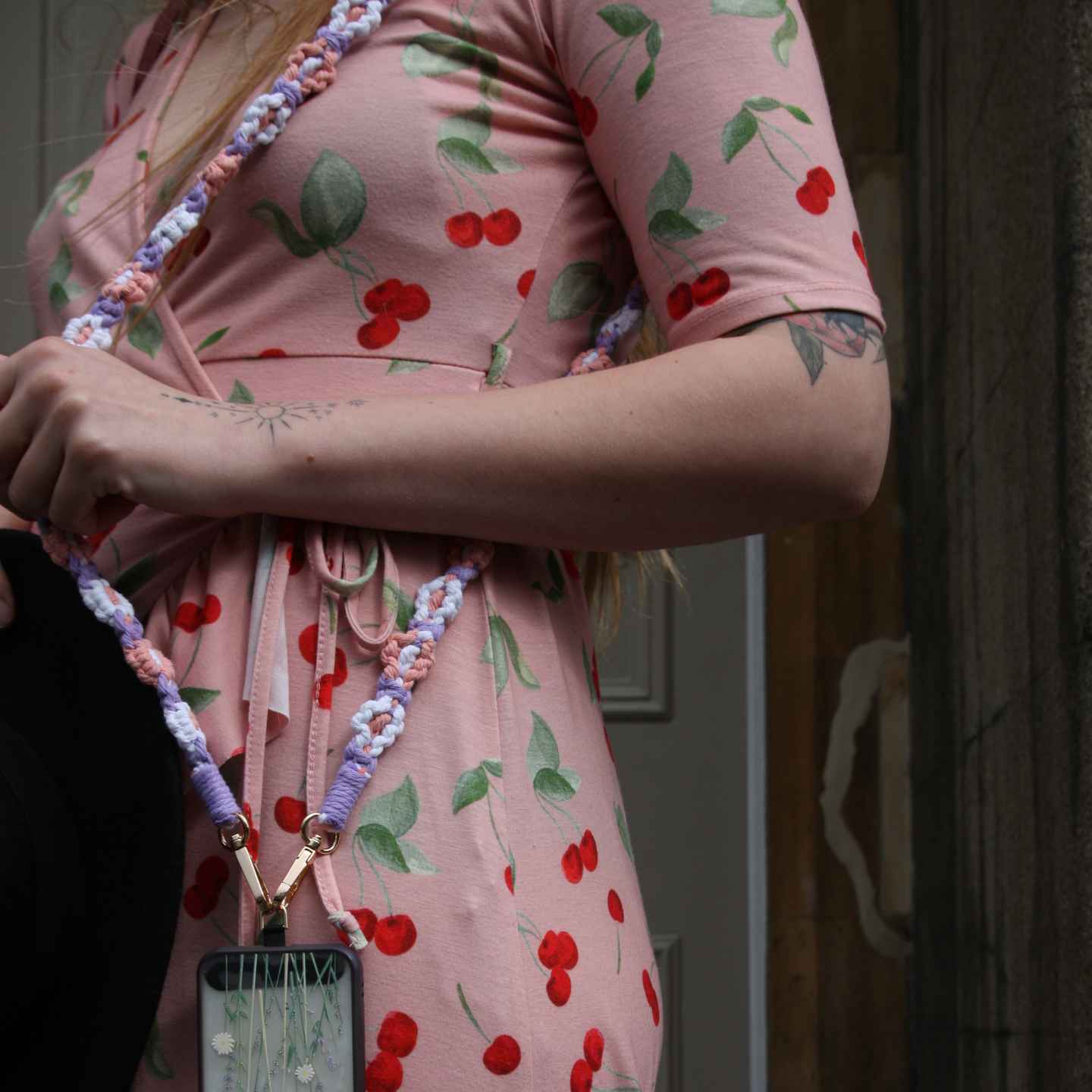 Crossbody Phone Strap - Anti Phone Theft - Long Phone Lanyard ''Dear Darling'' Amber Purple